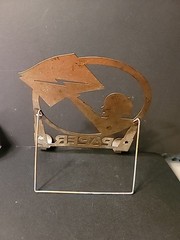 Art Deco 1930s Tin Newspaper Boy Lightning Bolt Collapsible Rack Feet Gold Paint