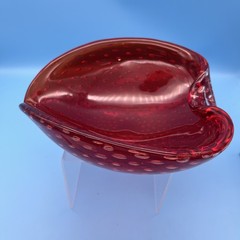 MCM Murano Ruby Red Bullicante Art Glass Controlled Bubble Ashtray Dish Bowl