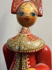 Russian Wooden Doll Traditional Folk Art Costume Hand Painted Artist Signed 12”