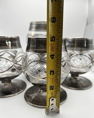 Hand Blown Egyptian Art Glass Brandy Snifters Platinum Etched Set of 4