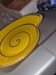 Vintage Bright Yellow Swirled Art Dish Handcrafted In California 8″ wide