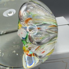 Hand Blown Art Glass Paperweight With Large Bubbles Multicolored Millefiori VTG