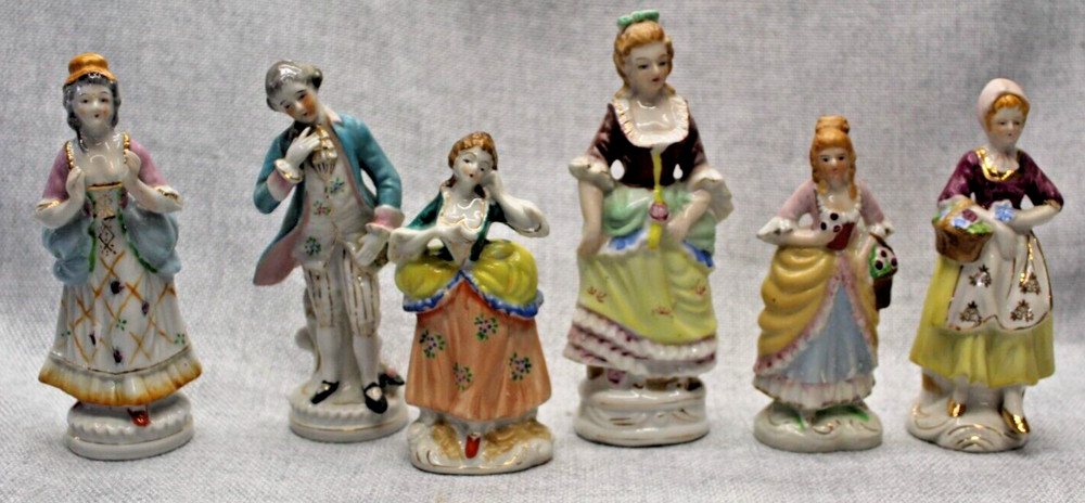 6 Vintage Occupied Japan Figurines Woman Hand Painted Victorian/Edwardian
