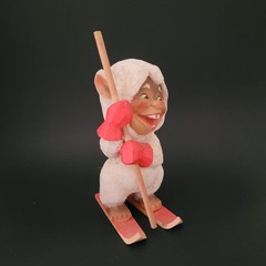 Vintage Henning Troll Standing on Skis Hand Carved in Norway 7 1/2″