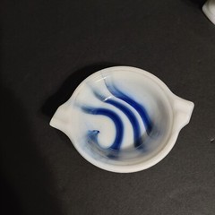 VINTAGE 4 AKRO AGATE Blue Slag Glass Shell , Trinket Holder And Sm Vases