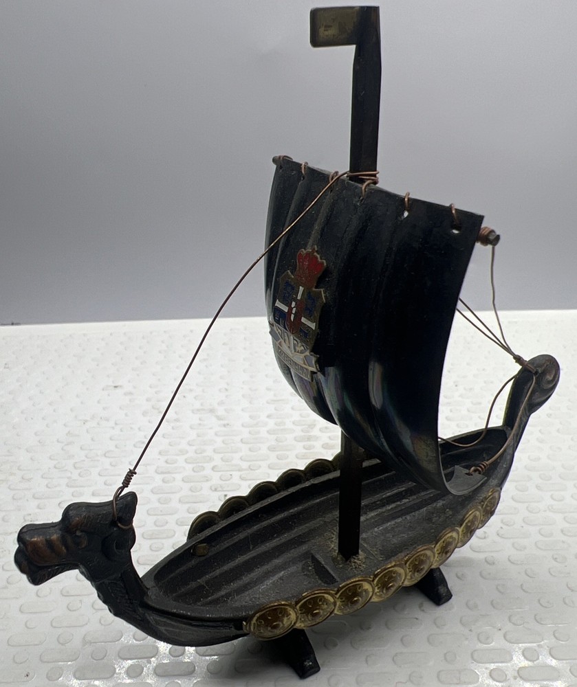 Viking Ship Iron Model Copper Brass 4 1/2″ Long Norway Vintage Travel Souvenir