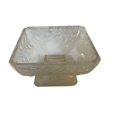 Vintage Square Footed Candy Trinket Bowl Dish Champagne Smoke Fruit & Leaf