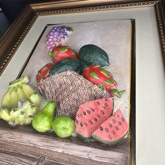 Vintage 3D Fruit Basket Wall Art in Ornate Gold Frame Italian 16”X12” Art Deco