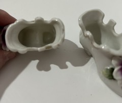 Porcelain Decorative Shoe Figurines with Floral Design, White/Purple/Gold, Japan