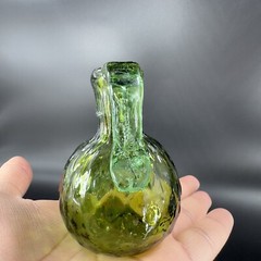 Hand Made Art Glass Green Optic Jug Miniature Pitcher Hand Blown Glass Decor VTG
