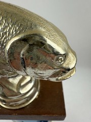 Bass Fishing Trophy “Biggest Bass” 1973 W/ Metal Fish Topper & Marble 15” VTG GC