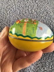 Vtg Tin Metal Egg Candy Containers RABBIT CHICK Murray Allen SWITZERLAND Lot 2