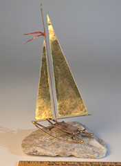 Mid-Century Modern Brass & Copper Sailboat by DeMott on Quartz