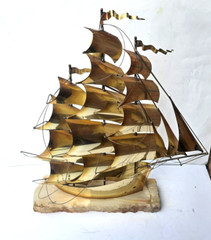 VINTAGE LARGE DEMOTT SHIP SCULPTURE HANDMADE MODERNIST SAIL SHIP SIGNED ORIGNAL
