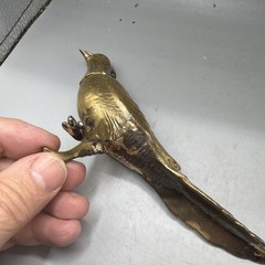 Rare Antique Vintage Metal Pheasant Bird Salt Pepper Shaker Patina Gold Tone USA