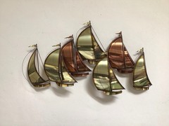 Vintage MCM DEMOTT Brass & Copper Sailboat Metal Wall Hanging Sculpture Signed