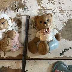 HOME INTERIORS BURWOOD RETIRED 1994 TEDDY BEAR TRIO With 2 Hearts
