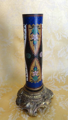 Pair of Antique Japanese Cloisonne Columns W/ Gilt Bases & Onyx Top Meiji c.1900