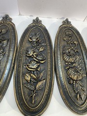VTG 4 Seasons Syroco Floral Wall Plaques Hollywood Regency MCM Molded Plastic
