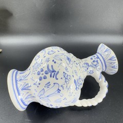 VTG Hand Made Swedish Pottery Carafe Pitcher With Braided Handle Artist Marked