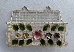 VINTAGE Tole Metal Wall Basket Flowers Toleware