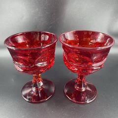 Fostoria Argus Ruby Red Water Goblet Heavy Champagne Glasses Cups Set 2 VTG