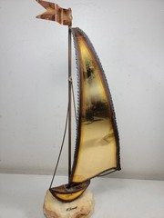 2x Vintage John Demott Sailboat Metal & Rock Sculpture 14-1/2″ & 8-1/2″ Tall