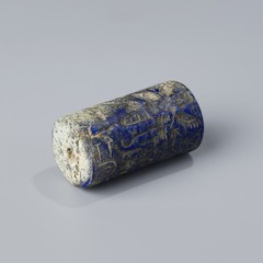 Near Eastern Achaemenid Lapis Lazuli Cylinder Seal Bead Pendant Depicting Figure
