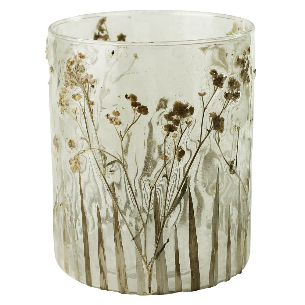 HomArt Medium Enameled Prairie Grass Hurricane Candleholder, 5-inch Height,Glass