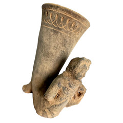 300 BC Ancient Roman Clay Terracotta Drinking Rhyton Very Rare Pottery Artifact