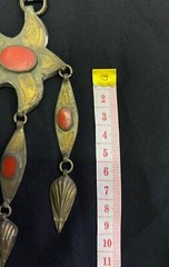 Huge Turkmen Silver Gold Plated Unique Necklace With Red Coral Stone