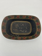 Victorian Antique Toleware Hand Painted Metal Tray & Bowl • Fruit/Foliage