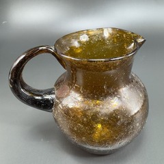 Mid Century Hand Blown Art Glass Mini Pitcher Creamer Jug Amber Bubbles All Over