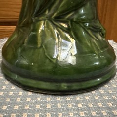 Majolica Pedestal Ceramic Plant Stand Art Nouveau Green Brown 13.25x7x8.75”