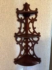 Vtg /Antique Handmade Corner Wall Shelf Wood Three Tier Scroll Hanging 29”
