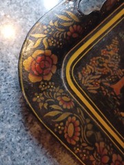 Antique 1800s Tin Metal Toleware Hand Painted Tray Courtship Man Woman Folk Art