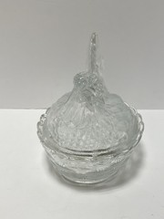 Vintage Hen on a Nest Covered Candy Dish Clear Glass Woven Basket Heavy 8” x 7”