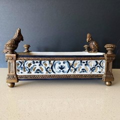 CASTILIAN Footed Centerpiece Planter Candleholder Porcelain Crackle Bronze Birds