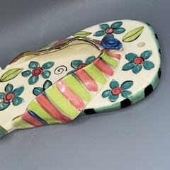 Diane Husson Ceramic Wall Hanging Flip Flop Shelf/ Tealight Holder 10.5”Tx4.75”W