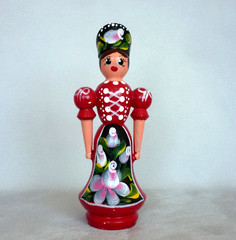 Hungarian Wooden Folk Art Doll Hand Painted Tole Ware Traditional Costume 5″ VGC