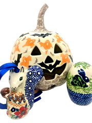 Polish Pottery Goth Ceramic Pumpkin 7″ High Spiders Ghosts Bats Gothic Decor