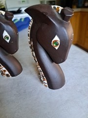 MCM Vtg SALT & PEPPER shakers Brown MOSAIC Giraffe Head JAPAN Relco Chess Piece