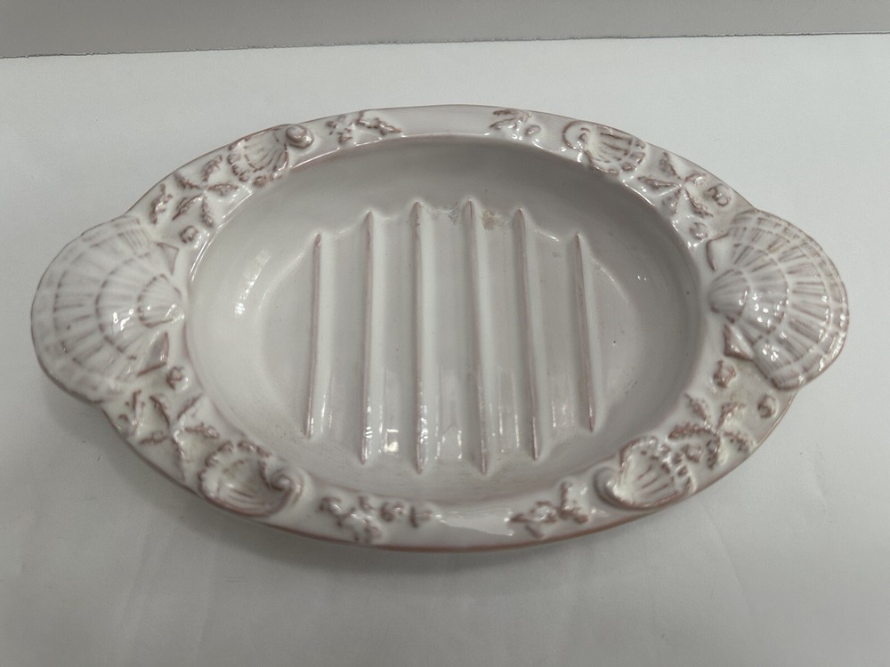 Shells And Stars Soap Dish Porcelain Oval Dish Portugal Vintage