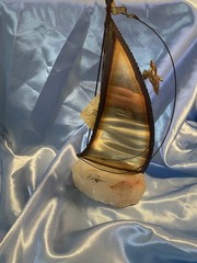 Vintage DeMott Signed Brass Sailboat Rock Quartz Base Nautical Boat Sculpture