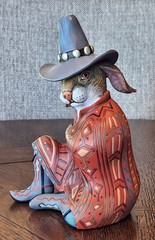 Robert Shields Design Rabbit Trader Resin Figurine 8″ Tall Signed By Artist
