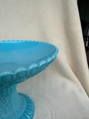 Opaline Blue Milk Glass Portieux Vallerysthal PV Griffin Phoenix Dragon Compote