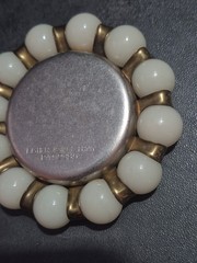 VTG Fisher Jewel Tray Art Deco Vitro Agate Hammered Brass White Marbles-READ*