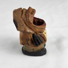 VTG ANRI Hand Carved Wooden Big Mouth Toothpick Match Holder Man Figure Folk Art