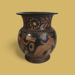 Ancient Greek Apulian Red-Figure Ceramic Olpe Wine Jug, 4th Century B.C.