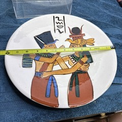 EGYPTIAN mcm art pottery Plate vtg Egyptian faces Plaster /ceramic. Unknown.